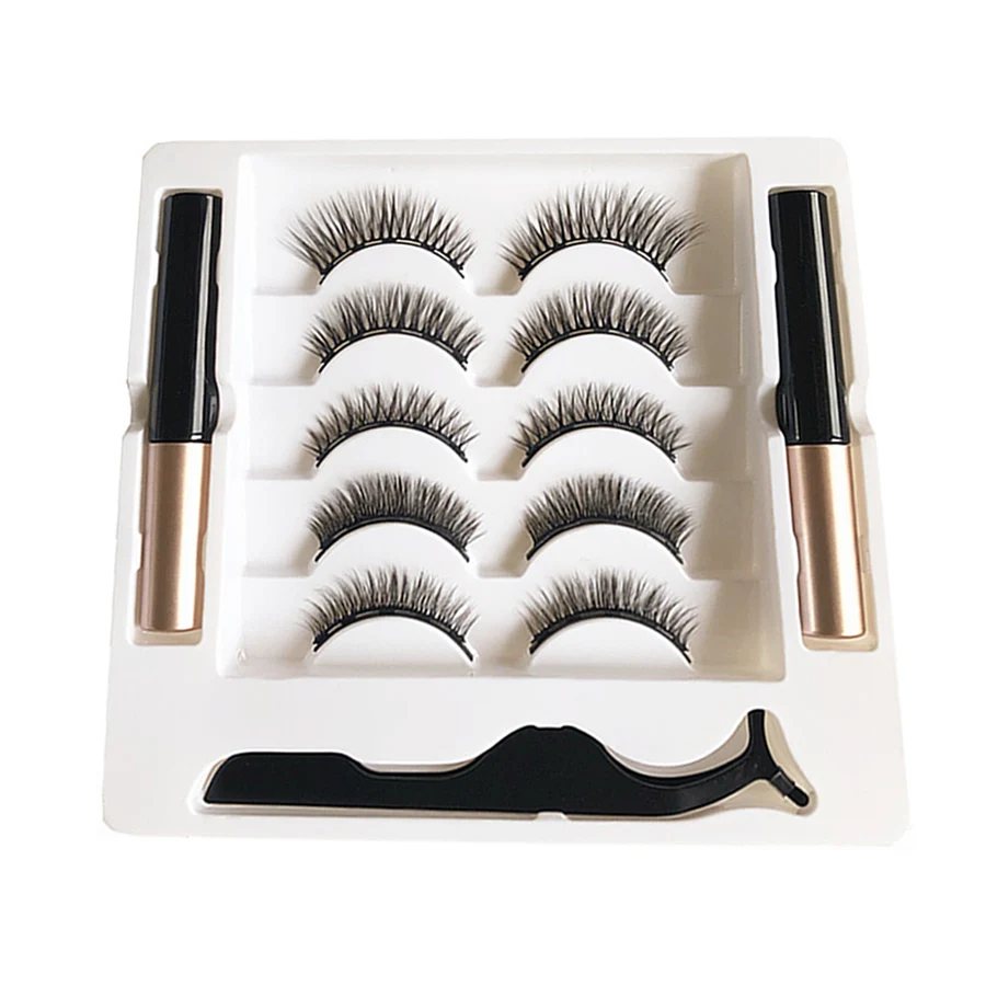 5 par 5 magnetycznych pęset do eyelinera 3D Faux Mink Eyelashes Full Strip Natural Artificial False Lashes Makeup