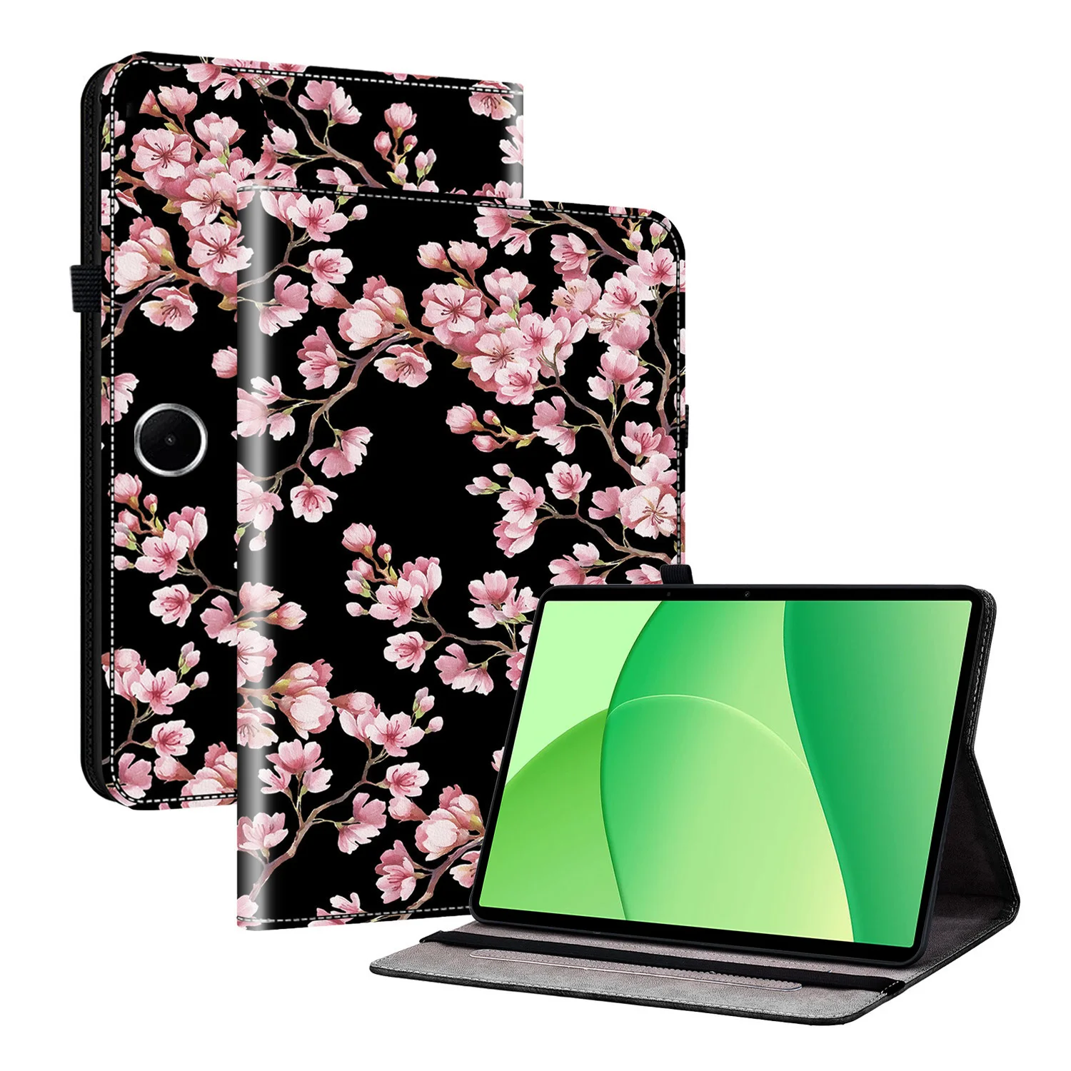 For OnePlus Pad Lite / Oppo Pad SE Leather Case Pattern Printed Stand Tablet Cover with Card Slots - Plum Blossom