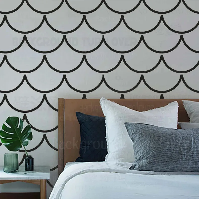 

Декоративный настенный трафарет 30–70 см. Волнистая шкала. Узор для гипсовой кирпичной краски. Шаблон для дизайна мебели.