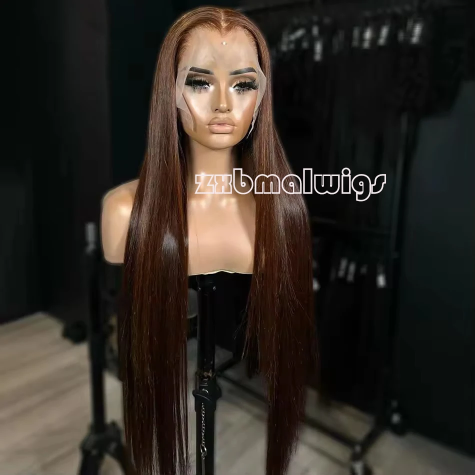 

Synthetic Hair Soft Long Dark Brown Straight 13X4 Lace Front Wig For Black Women BabyHair Glueless Preplucked Daily