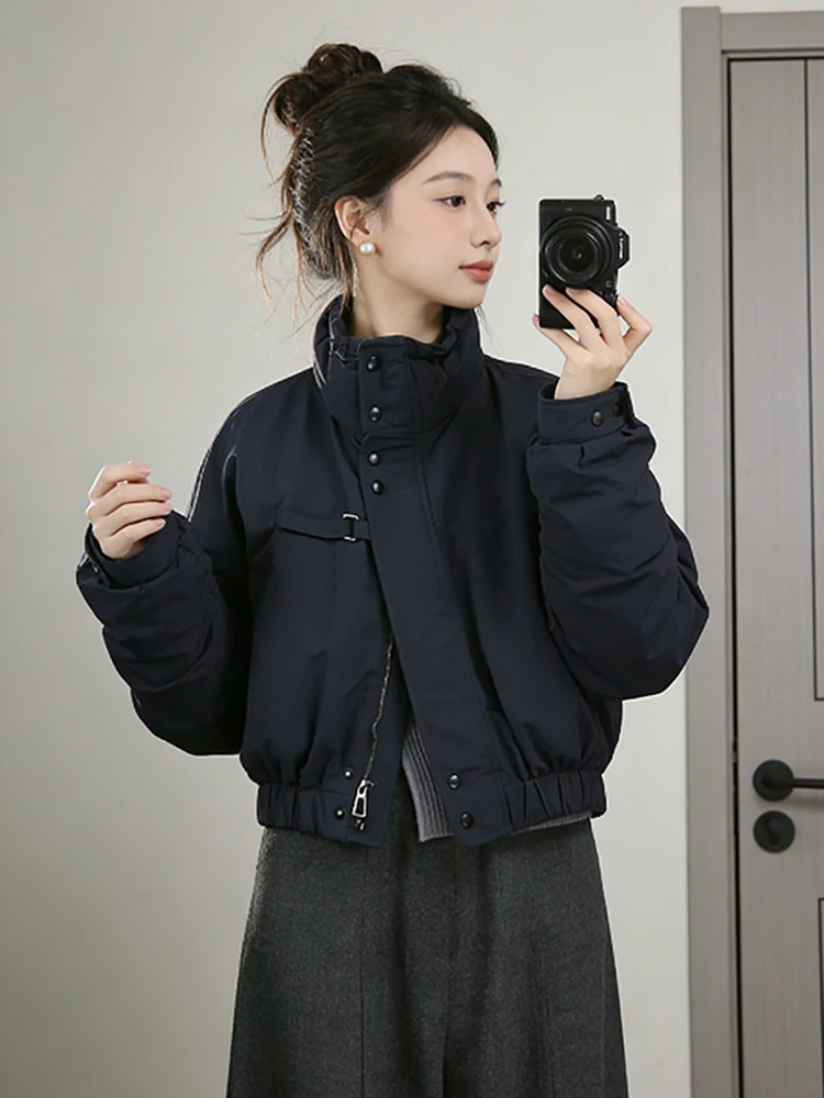 

Модная утепленная хлопковая куртка для женщин, зимняя верхняя одежда, воротник-стойка, корейский стиль, свободный крой, для повседневной носки, модная новинка 2025 года