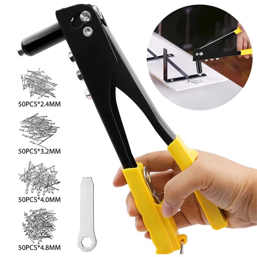 Nietgerät-Set, Handniet-Zangen-Set, 200 Stück Nieten, Pop-Nietpistolen-Sortiment-Set, Handwerkzeuge, Nietmutter-Werkzeug, Blindniet-Zangenpistole