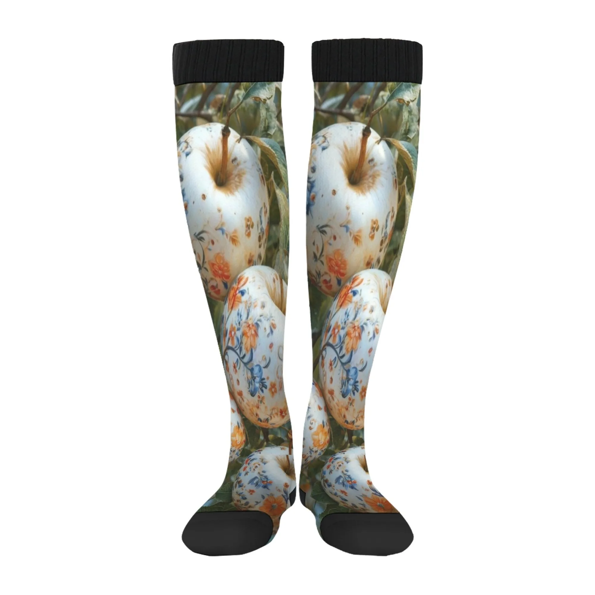 Apple flower art Socks Harajuku Style Street Hip-Hop Trend Men's Socks Novelty Happy Compression Socks Crazy Party Gift