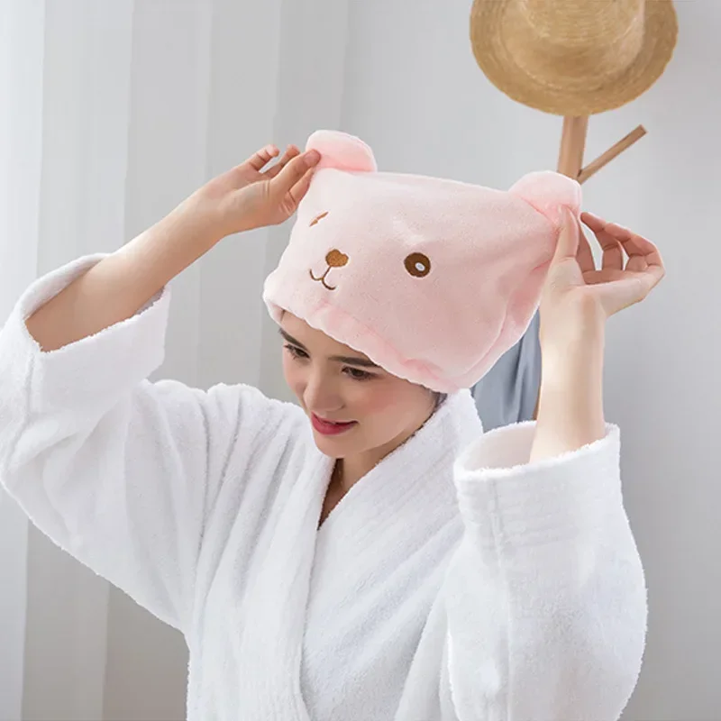 Bear dry hair cap cute absorbent and quick-drying headscarf double-sided coral fleece shower cap wipe headscarf towels bathroom