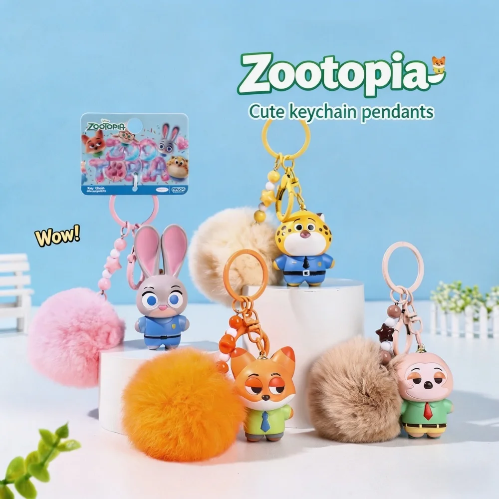 Genuine Disney Zootopia Character Figure with Fluffy Pom Pom Clip Nick Wilde Judy Hopps Bag Accessory for Backpack Purse Gift view 2