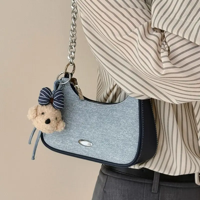 Beige Yellow Blue Denim Crescent Underarm Bag PU Leather Canvas French Vintage Chain Shoulder Crossbody Handbag For Women Girls