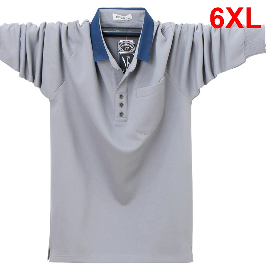 

Spring Autumn Long Sleeve T-shirt Men 6XL Plus Size Tshirt Male Fashion Casual Turndown Collar Shirts Big Size 6XL