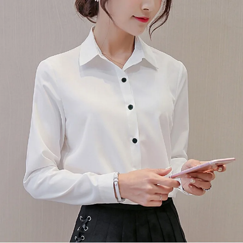 Spring 2024 Korean Womens Tops White Blouses Casual Long Sleeve Ladies Shirts Black Blouses 2XL XL White Pink Shirt Ladies Tops