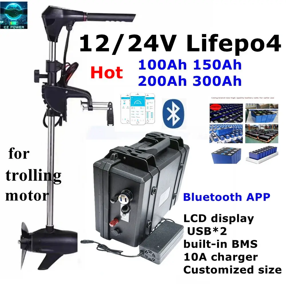 

CZ-Batterie lithium charger 20A, 12V, 200Ah, 300Ah, 24V, 100Ah, 150Ah, Lifepo4, Bluetooth BMS for Trolling Motor Boat Propelle
