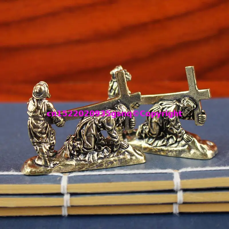 Catholic Christianity relics small Holy crossing image statue copper Jesus Christ copper statue amulet talisman