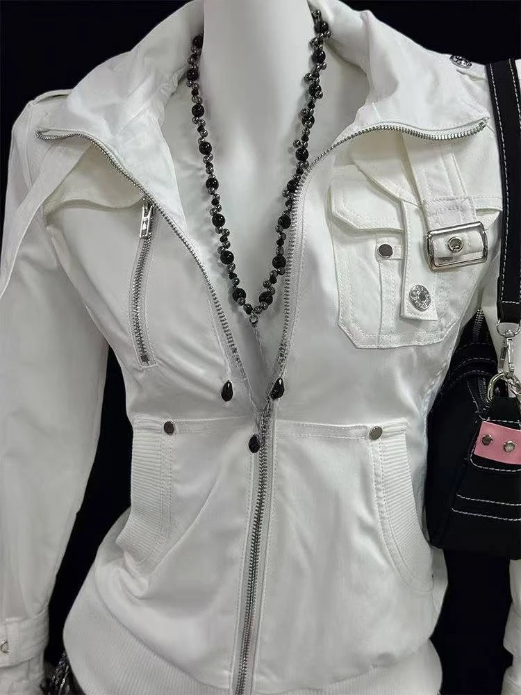 

High Street Y2k винтажные тонкие куртки пальто женское однотонное крутое субкультура ретро толстовки на молнии гранж шикарная одежда