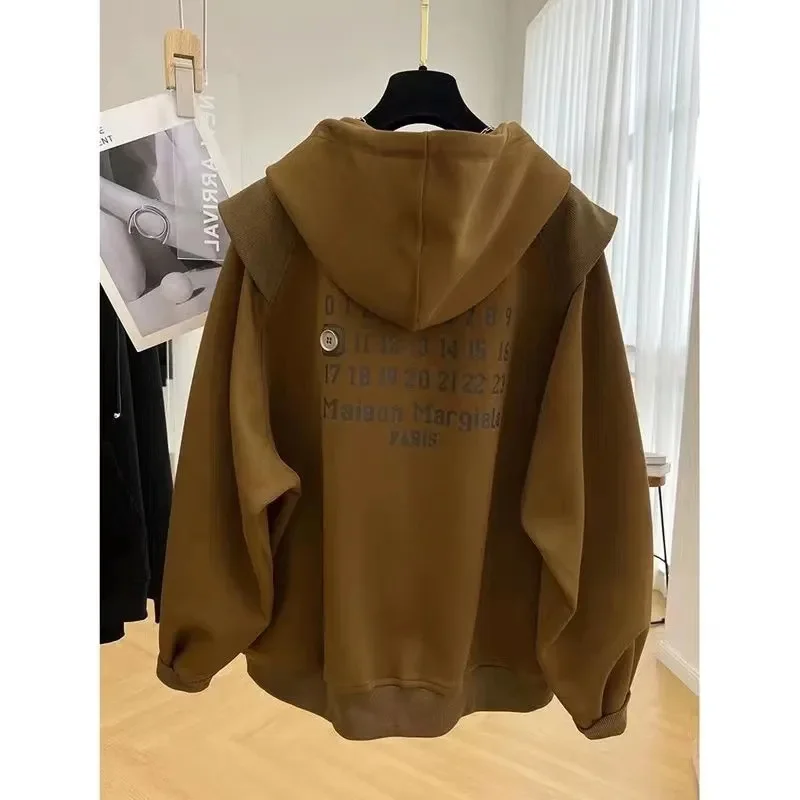 Plus Size Hooded Zipper Sweater Women\'s Loose Cardigan Coat Spring Autumn Fashion Letter Hoodies Sweatshirt Outwear Tops Female