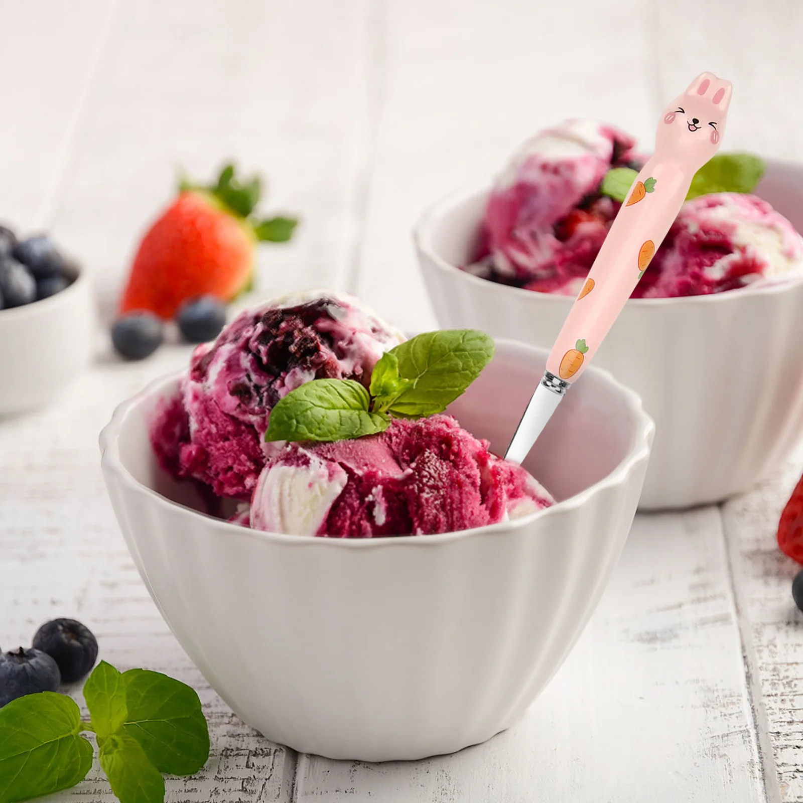 

4Pcs Delicate Rabbit Dessert Spoons Ceramic Handle Stainless Steel Coffee Spoons for Ice Cream Cake Serving Small Mixing Spoon