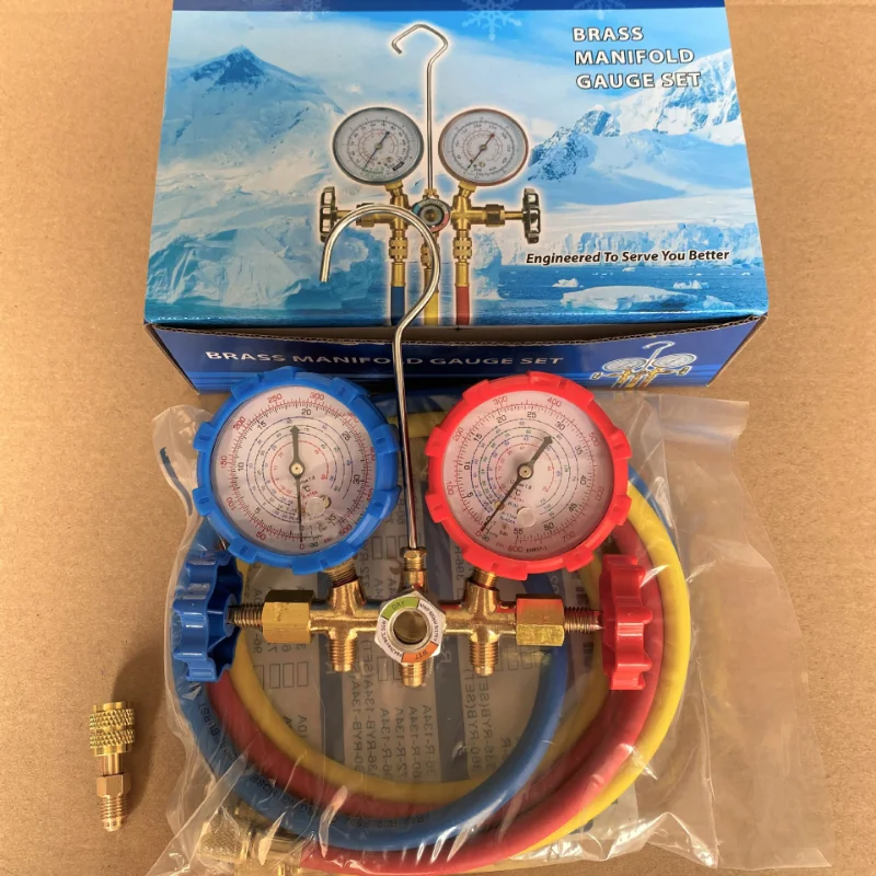 Air Conditioning Pressure Gauge with Fluorine Gauge R404A R32 R410A R134A Snow Refrigerant Gauge Refrigeration Pressure Gauge