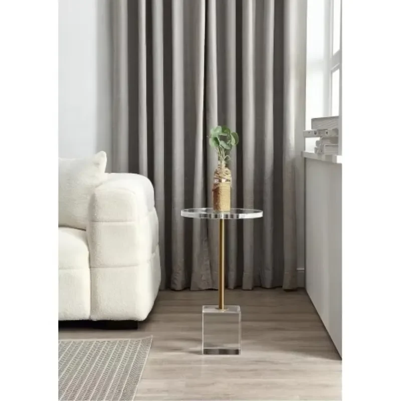 Furniture Acrylic Side Table,Clear Small Round End Table for Living Room Bedroom Modern Nightstand with Gold Post for Drink