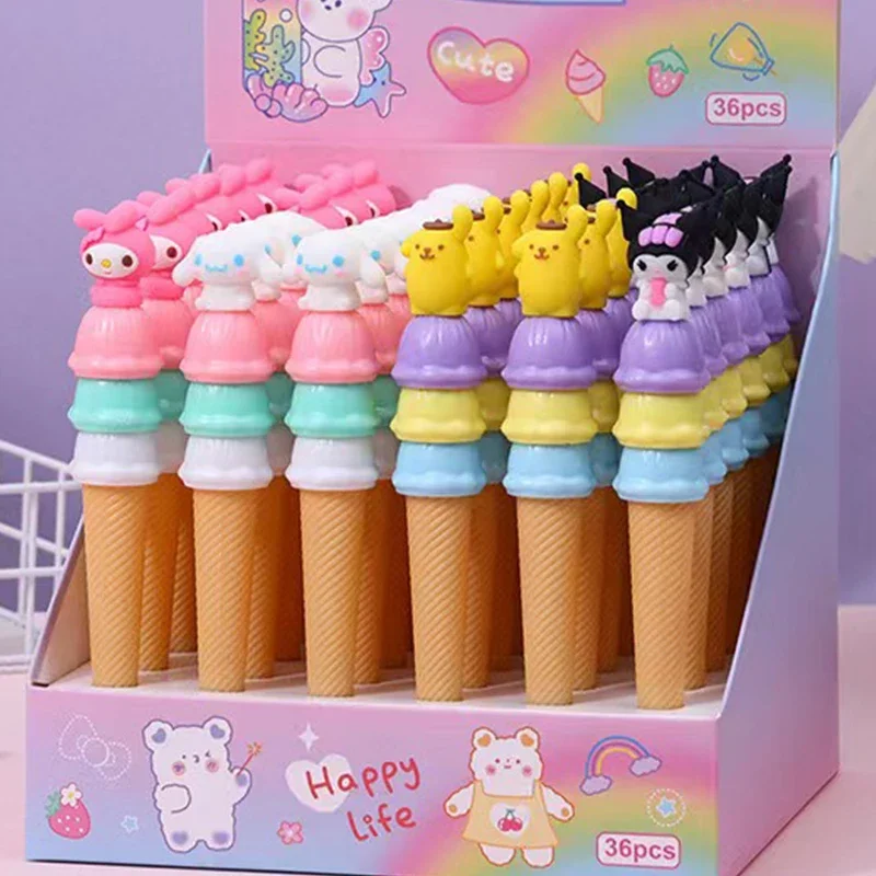 Sanrio Kawaii Ice Cream Shape Cinnamoroll Mymelody Kuromi Writing Pen Creative Lovely Animal Handwriting Gel Pen