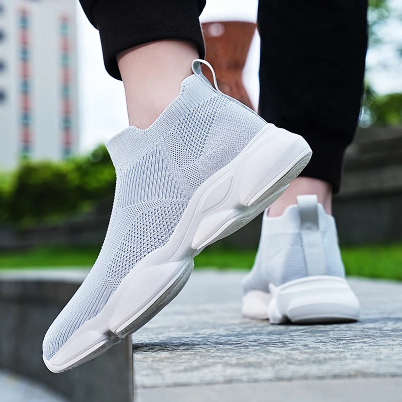 High Top Grey Men Sock Sneaker Big Size 48 Breathable Knit Sneakers Man Slip-on Platform Male Casual Sneakers zapatillas hombre