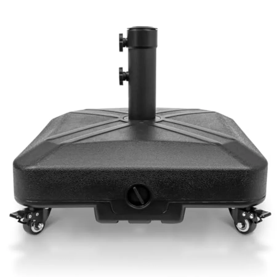 

Patio Umbrella Base Heavy Duty with Wheels Square Market Stand for Outdoor 4 Locks 2 Knobs 125lb Capacity Black