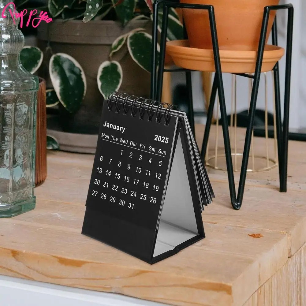 Creative 2024-2025 Calendar Simple Thick Paper Standing Flip Calendar To Do List Pocket Mini Desktop Calendar
