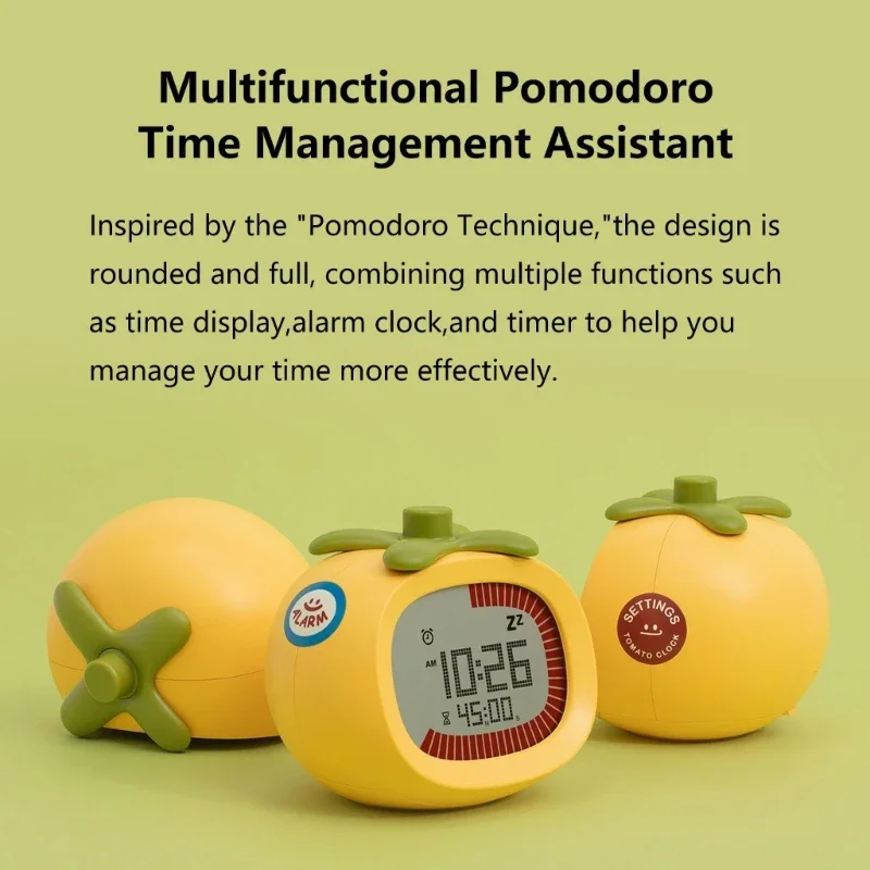 Tomato Digital Visual Timer Alarm Clock with LED Display, Count Up Countdowns Modes, Portable Desk Timer for Homework Y5GB