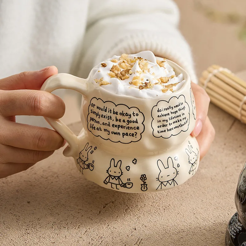 Adorable Migu Rabbit & Black Frog Mugs - Ceramic Creative Cups, Perfect for Home Office Daily Drinking