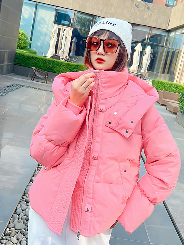 ผู้หญิงหลวม Jacket Parkas Coat Hooded Street แฟชั่นฝ้ายเบาะ Outwear เสื้อโค้ทฤดูหนาว Warm Hooded สุภาพสตรีแจ็คเก็ต