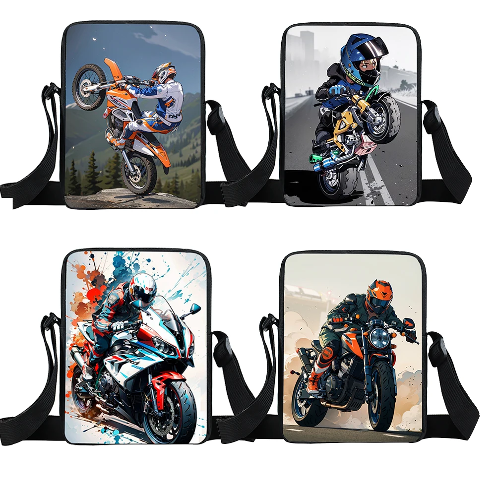 Cool Motorcycle Pattern Crossbody Bag Women Men Outdoor Motorbike Shoulder Bags for Travel Motor Bicycle Teenager School Bags