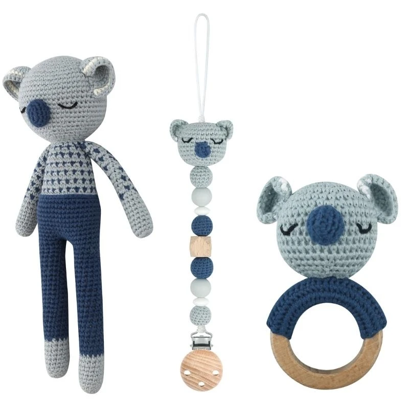 J15U Crochet Doll Pacifier Chain Baby Teether Rattle Handbell Unisex Infant Chew Toy