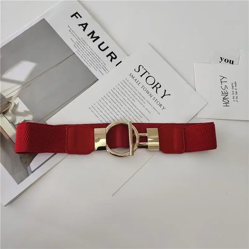 Newest Gold Chain Belts for Women Waist Elastic Dress Belt Stretch Cummerbunds Long Easy Ceinture Femme Waistband Black Cintos