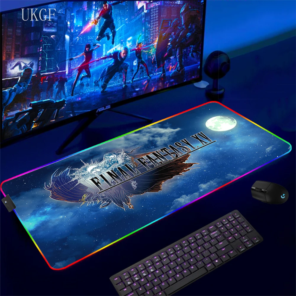 Hot Game Final Fantasy Mouse Pad RGB Mousepad Extended Mause Desktop Mat Luminous Big Desk Mat Backlit Size For E-sport Keyboard