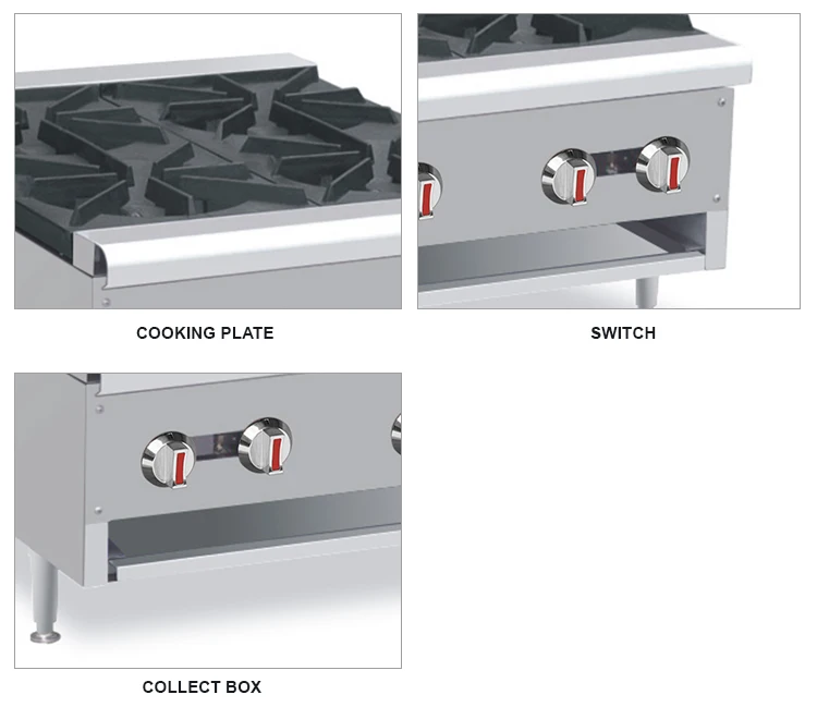 Cuisinières à Gaz Commercial en Acier Inoxydable, 4 Grands Brûleurs