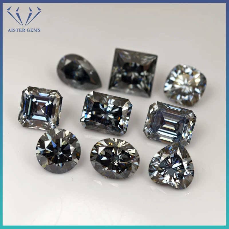 

0.5-5.0ct Gray Moissanite Stones with GRA Certificate Round/Pear/Oval/Emerald/Heart/Cushion/Princess/Asscher/Radiant Cut