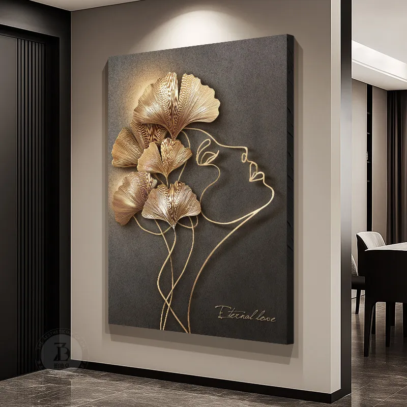 High-end Living Room Decoration Painting Relief 3D Sofa Background Wall Mural Ginkgo Leaf Foyer Hanging Painting Home Decor Gift