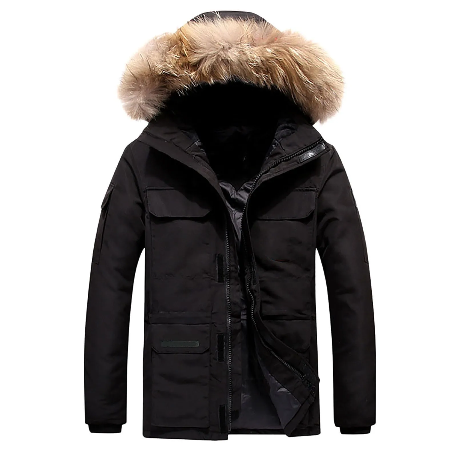 Mens Winter Leisure Thickened Warm Cotton Padded Jacket Long Trend Handsome Goose Jacket Outwear Streetwear Outdoor