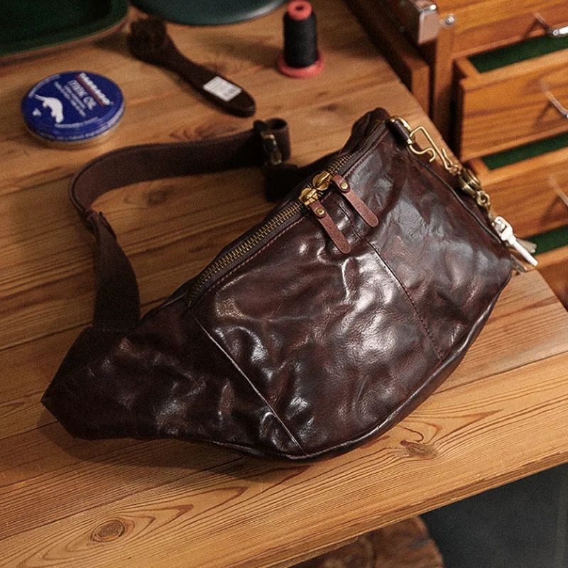 AETOO  Leather chest bag handmade Fanny Pack for men Single shoulder bag vintage plant-tanned cow leather crossbody bag