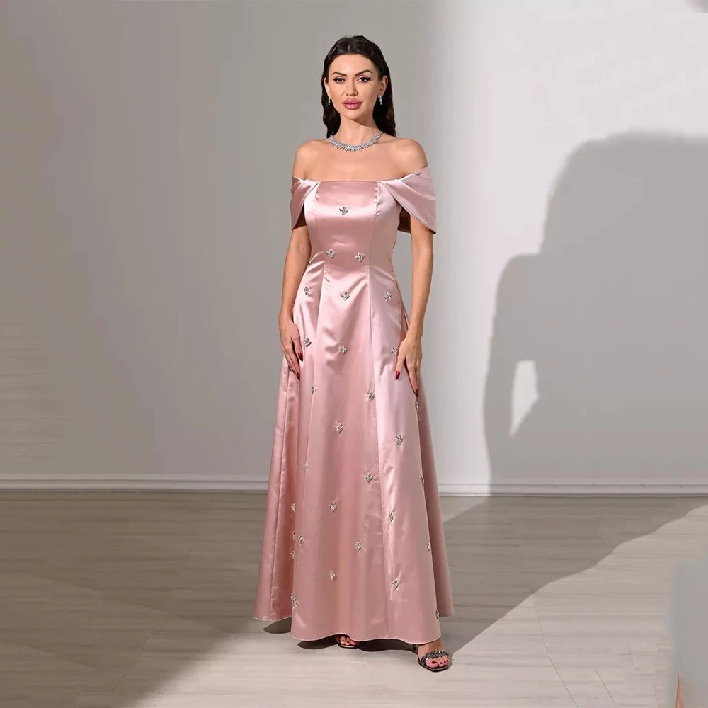 

DRESS FORU Elegant Evening Dresses Satin for Floor-Length Off the Shoulder Prom Dress Beading Vestidos De Fiesta Customized