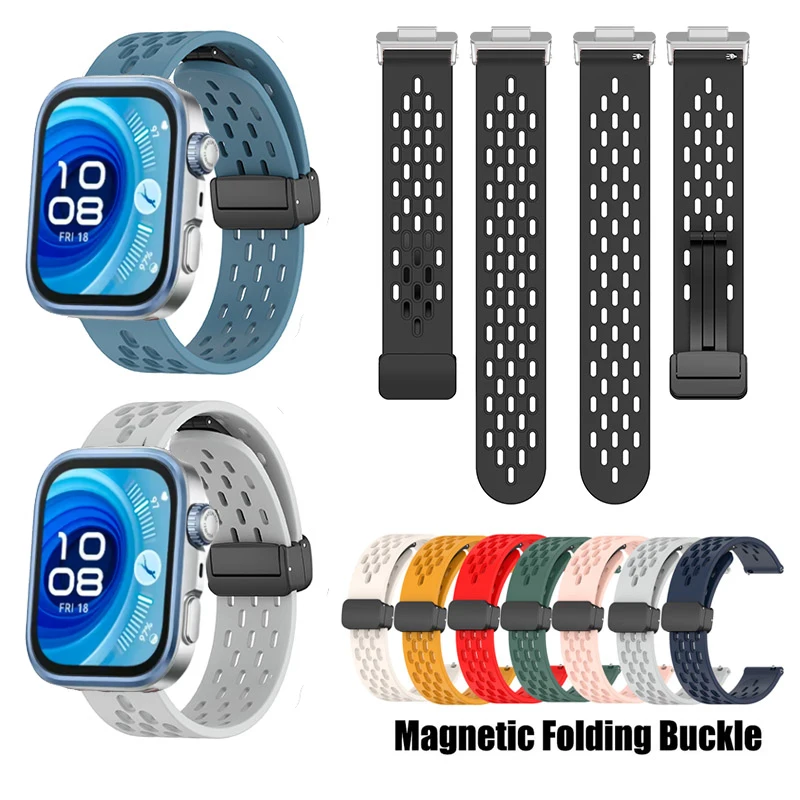 

Breathable Silicone Strap Magnetic Buckle Band With Connector For Huawei Watch Fit 4 Pro fit4