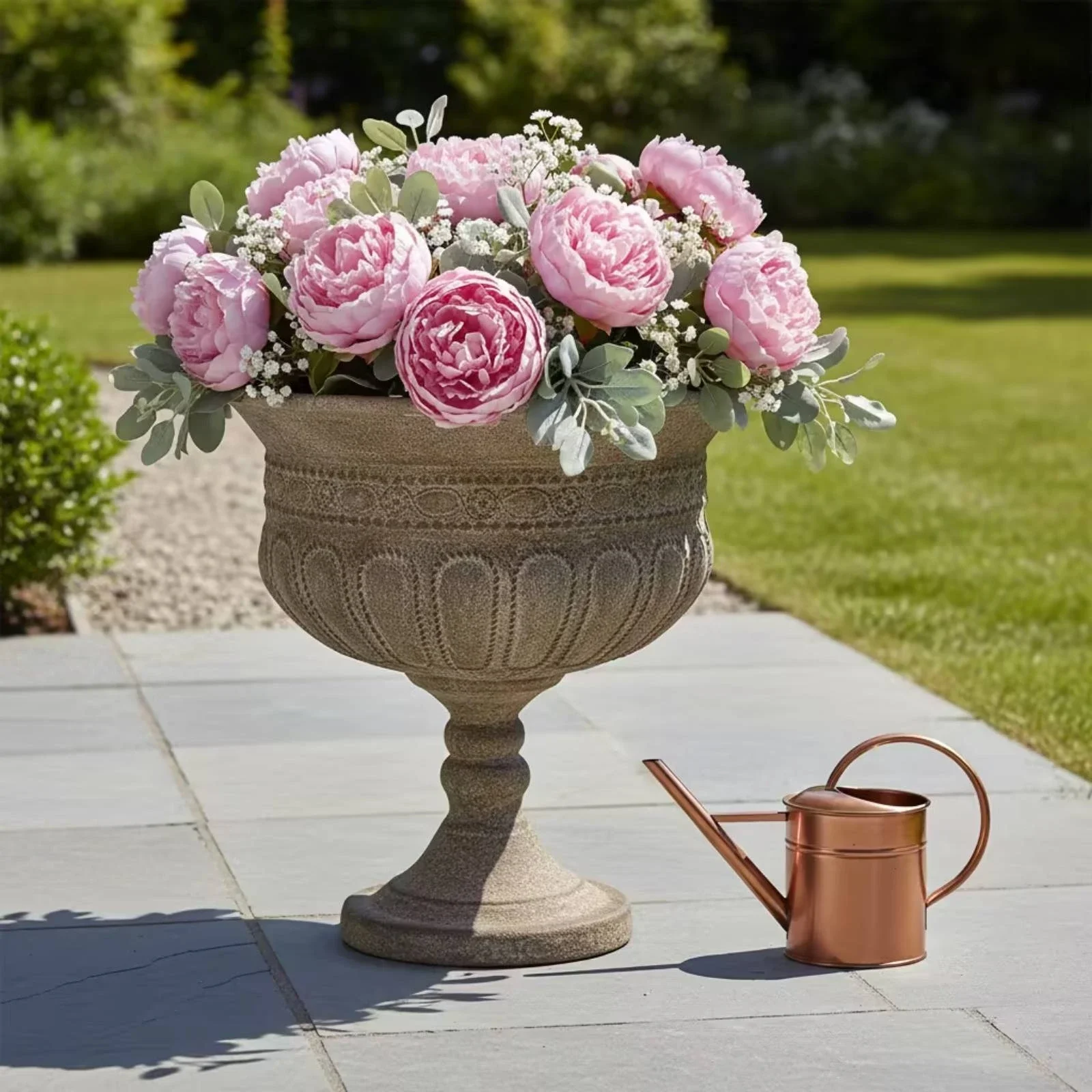 yesUrn Planter Weathered Finish Urn-Shaped Planter Pedestal Vase Flared Opening Garden Decor Indoor Outdoor Use for Courtyard