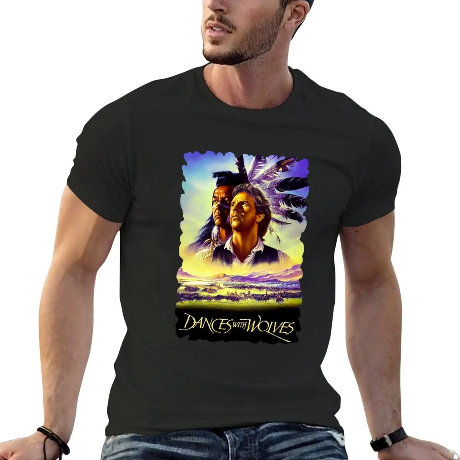 

New Western Epic Movie, Dance With Wolves, Vintage Dances With Wolves 90s T-Shirt black t shirt mens champion t shirts