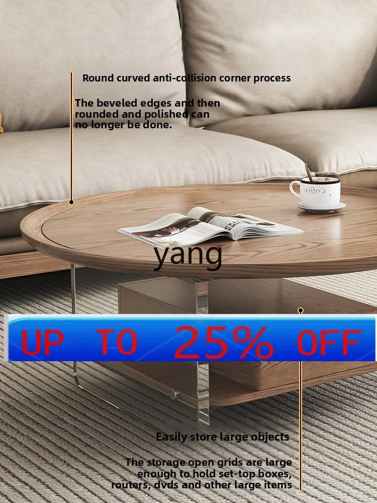 

Lmm Nordic solid wood size round coffee table combination small apartment acrylic storage drawer tea table