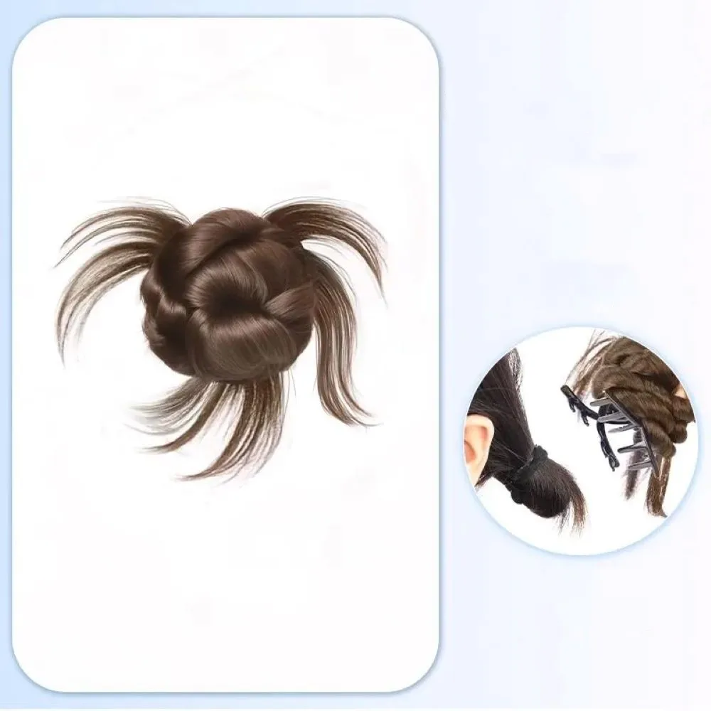Parrucca sintetica con testa di panino di piume di pollo, clip per afferrare, temperamento, testa di bocciolo di fiore, soffice testa posteriore naturale, parrucca per capelli a spirale