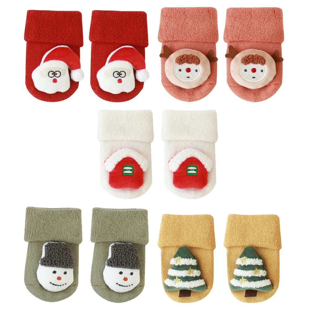 5 Pairs Xmas Fuzzy Slipper Socks Baby Floor Non Skid Christmas Grip Child Grips