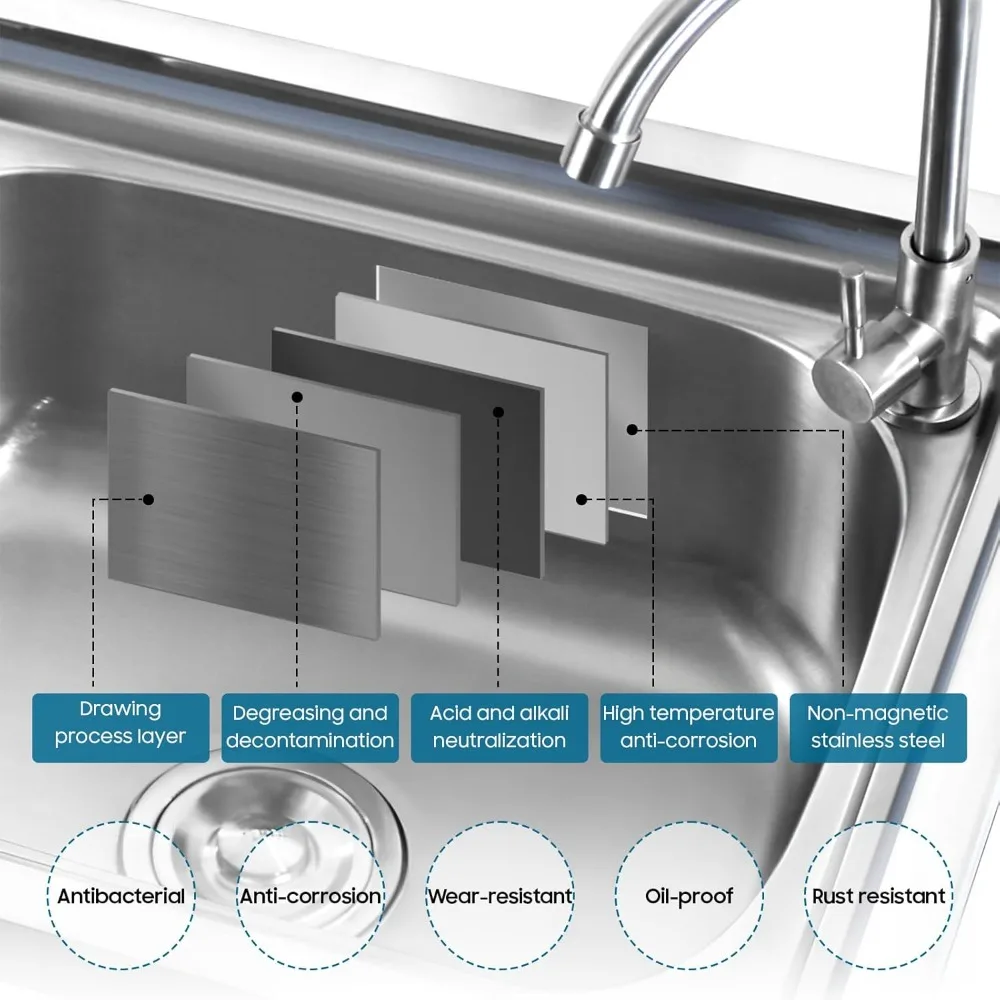 스테인리스 스틸 싱글 볼 주방 싱크대 세트(수전 포함), 실내외 겸용 독립형 유틸리티 핸드 싱크