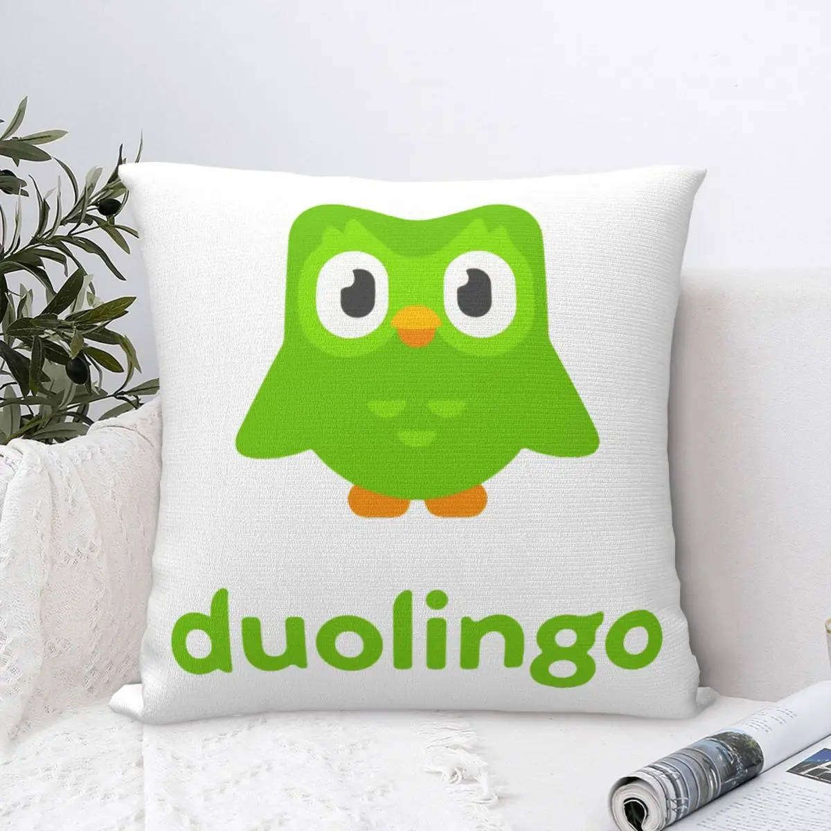 Duolingo Square Pillow Case Cartoon Owl Cushion Covers Vintage Polyester Decor Pillowcase for Home 45x45cm