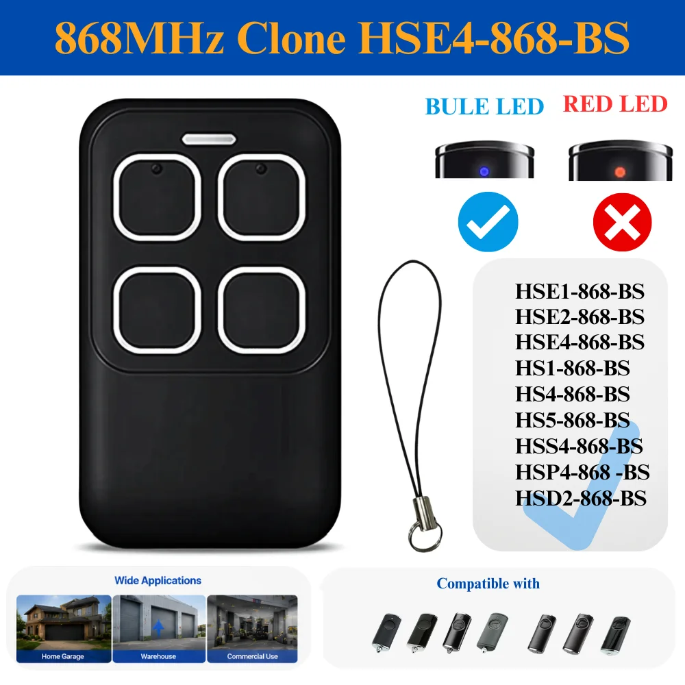 

HSE4-868-BS 868MHz Hand Transmitter Garage Door Remote Control Bisecur command HSE2 HS1 HS4 868 BS HSZ1 868 BS garage remote