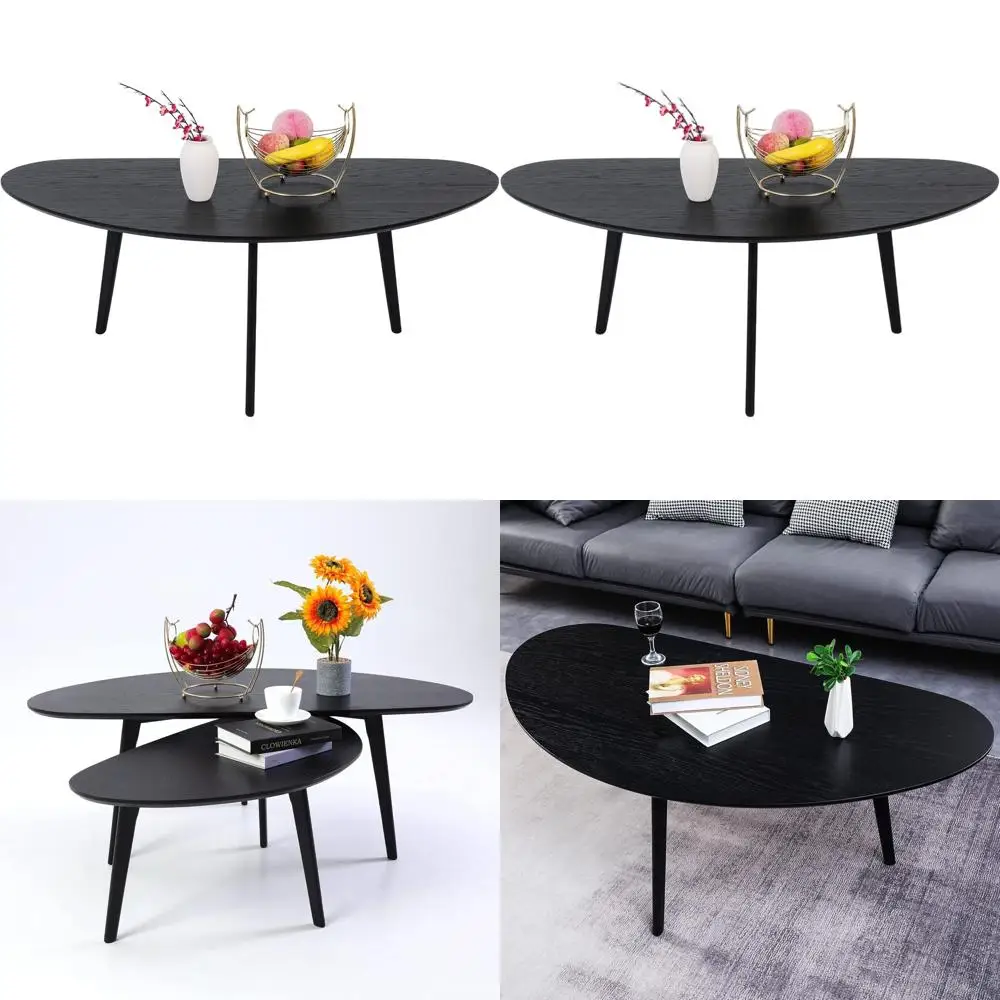 

Oval Black Mid-Century Modern Coffee Table, Perfect for Living Rooms and Compact Spaces, 47.3 W x 23.63 D x 17.72 H