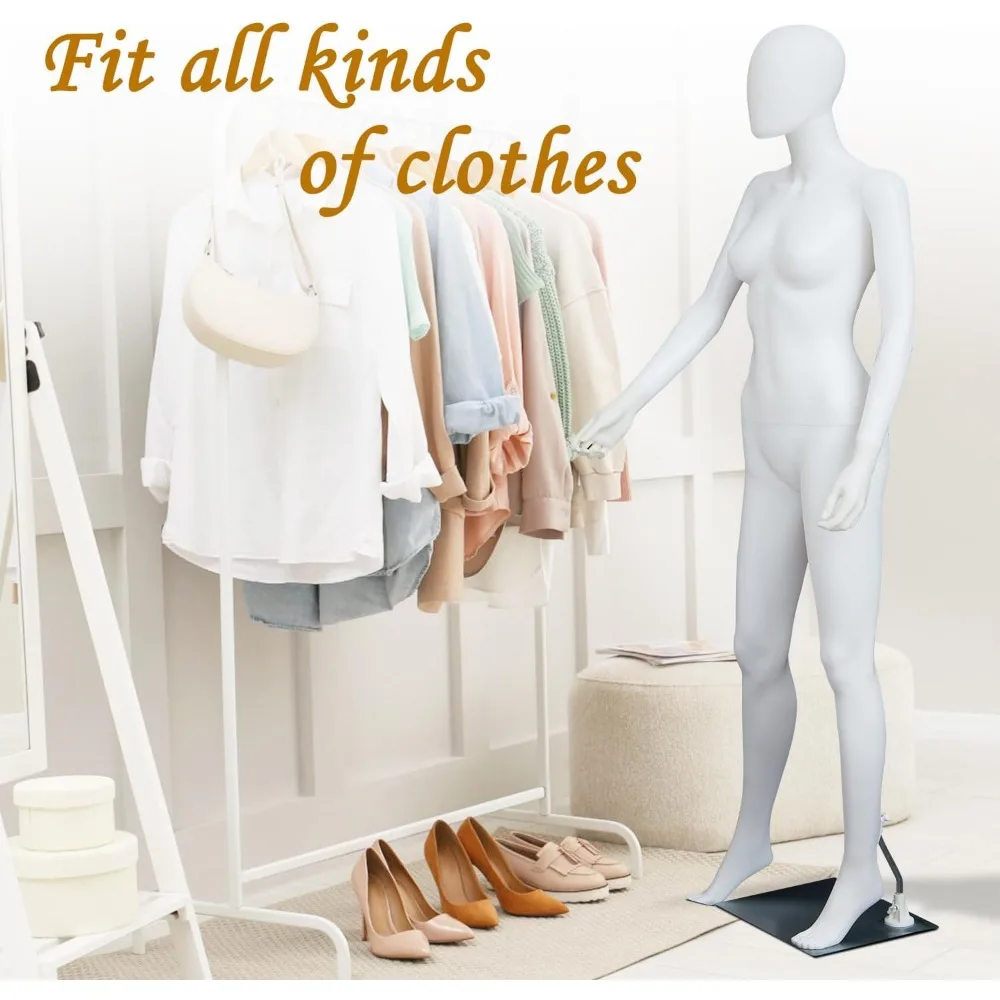 Manequim feminino destacável em forma de vestido de 6 pés com suporte ajustável e base de metal para fins de exibição