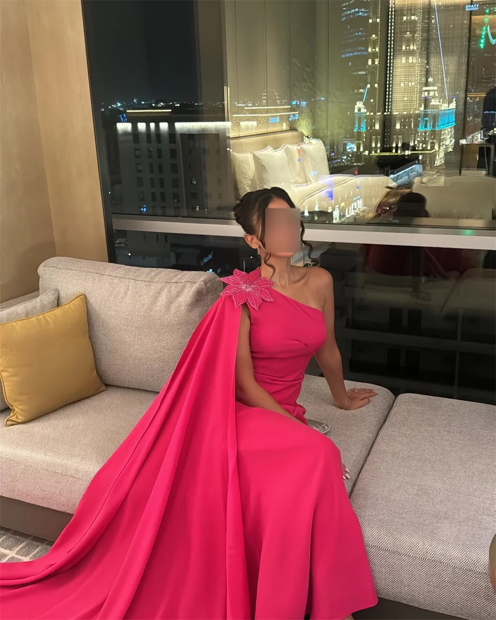 Formal Gown Saudi Arabia Evening     Prom Dearin One-shoulder A-line Floor Length Skirts Draped Knot Ruffle