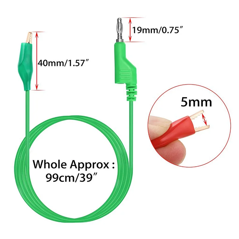 A88E-Banana Plug To Alligator Clips Test Leads 5 Color Soft Flexible Electrical Wire Cables For Multimeter Electrical Testing