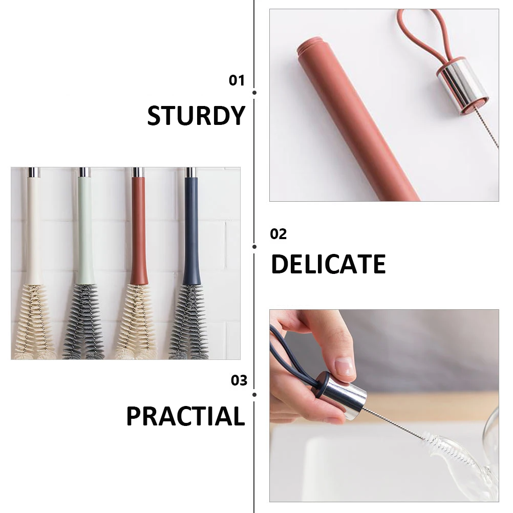 

Long h led Cup Brush Bottle Cleaning ABS H Nylon Bristles Silicone Grip Hanging Rope for Durability Practical Use